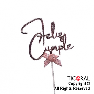 CAKE TOPPER FELIZ CUMPLE ROSA GOLD X 1